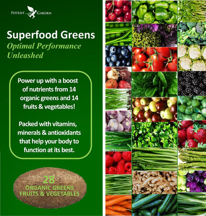 Potent Garden Organic Superfood Greens – Fruit & Veggies Tablets (60 Count) | Boost Energy, Immunity & Gut Health