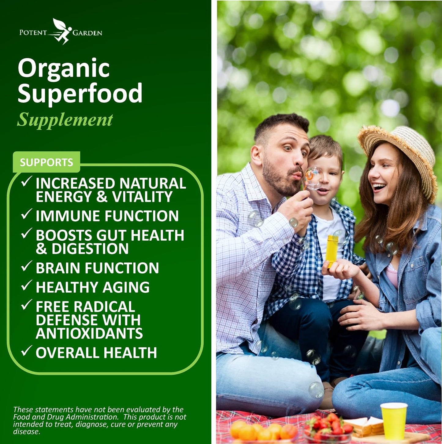 Potent Garden Organic Superfood Greens – Fruit & Veggies Tablets (60 Count) | Boost Energy, Immunity & Gut Health