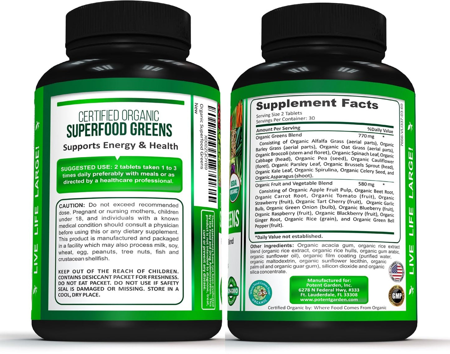 Potent Garden Organic Superfood Greens 2-Pack – 120 Ct