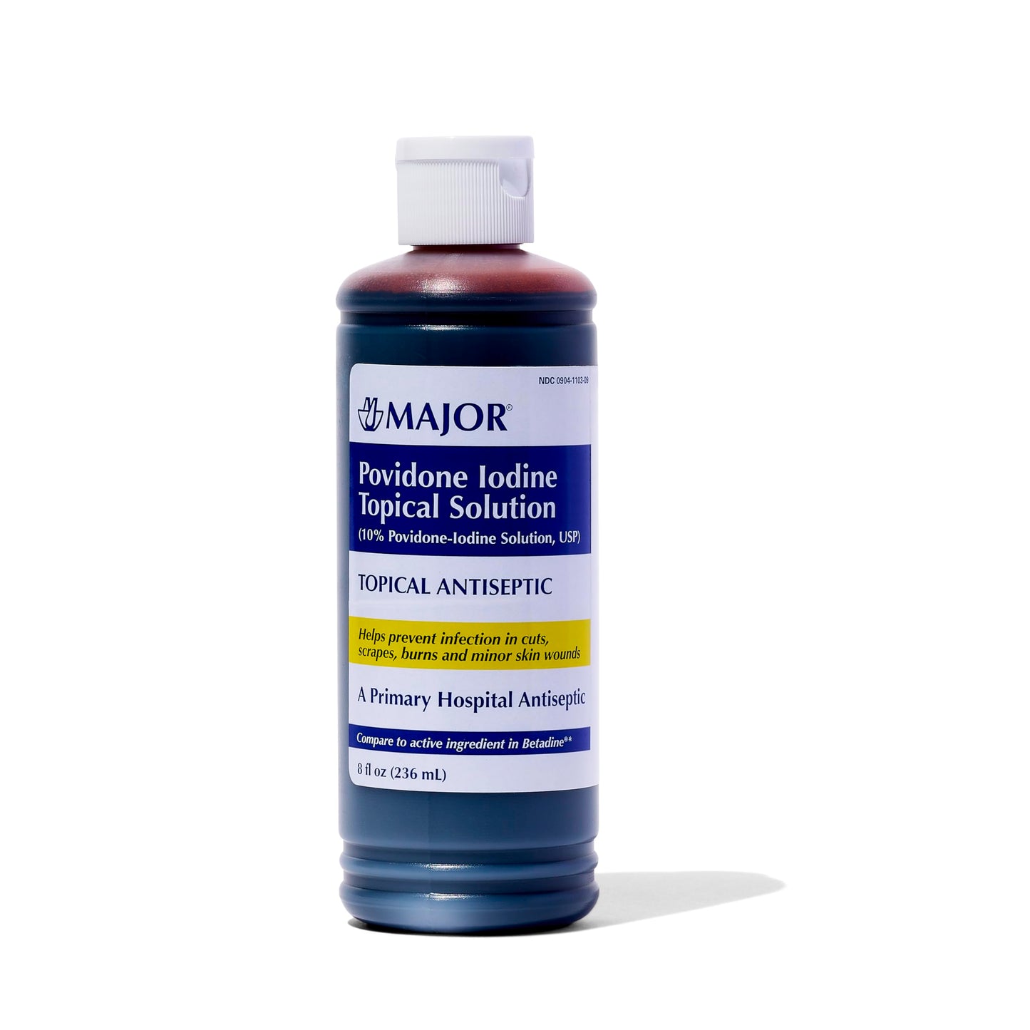 Major 10% Povidone-Iodine Topical Solution USP – Antiseptic for Cuts, Scrapes, Burns, and Minor Wounds, 8 fl oz (1 Pack)