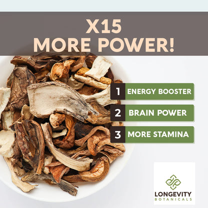 Power 15 Mushroom Blend 100g – Immune Support & Vitality | Lion's Mane, Turkey Tail, Cordyceps, Reishi, Chaga & Tremella