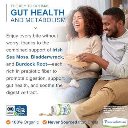 Power By Naturals SeaMoss Plus – USDA Organic Irish Sea Moss Capsules with Bladderwrack & Burdock Root (60 Count)