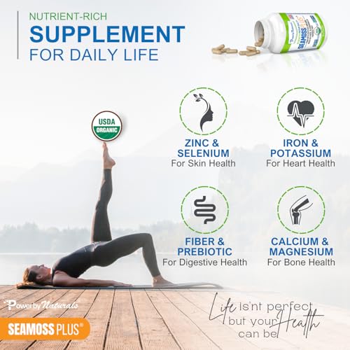 Power By Naturals SeaMoss Plus – USDA Organic Irish Sea Moss Capsules with Bladderwrack & Burdock Root (60 Count)