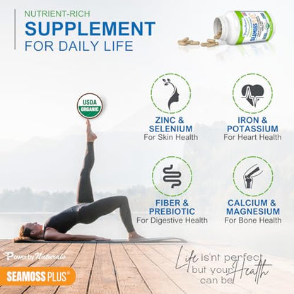 Power By Naturals SeaMoss Plus – USDA Organic Irish Sea Moss Capsules with Bladderwrack & Burdock Root (60 Count)