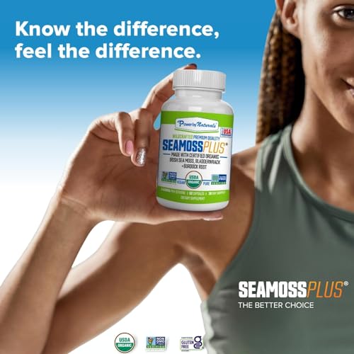 Power By Naturals SeaMoss Plus – USDA Organic Irish Sea Moss Capsules with Bladderwrack & Burdock Root (60 Count)