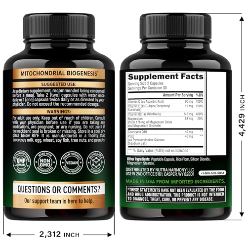 PQQ 40 mg with CoQ10 – Mitochondrial Biogenesis & Energy | 60 Capsules | USA Made