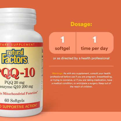 Natural Factors PQQ-10 with CoQ10 | Energy, Brain Health & Healthy Aging | 60 Softgels