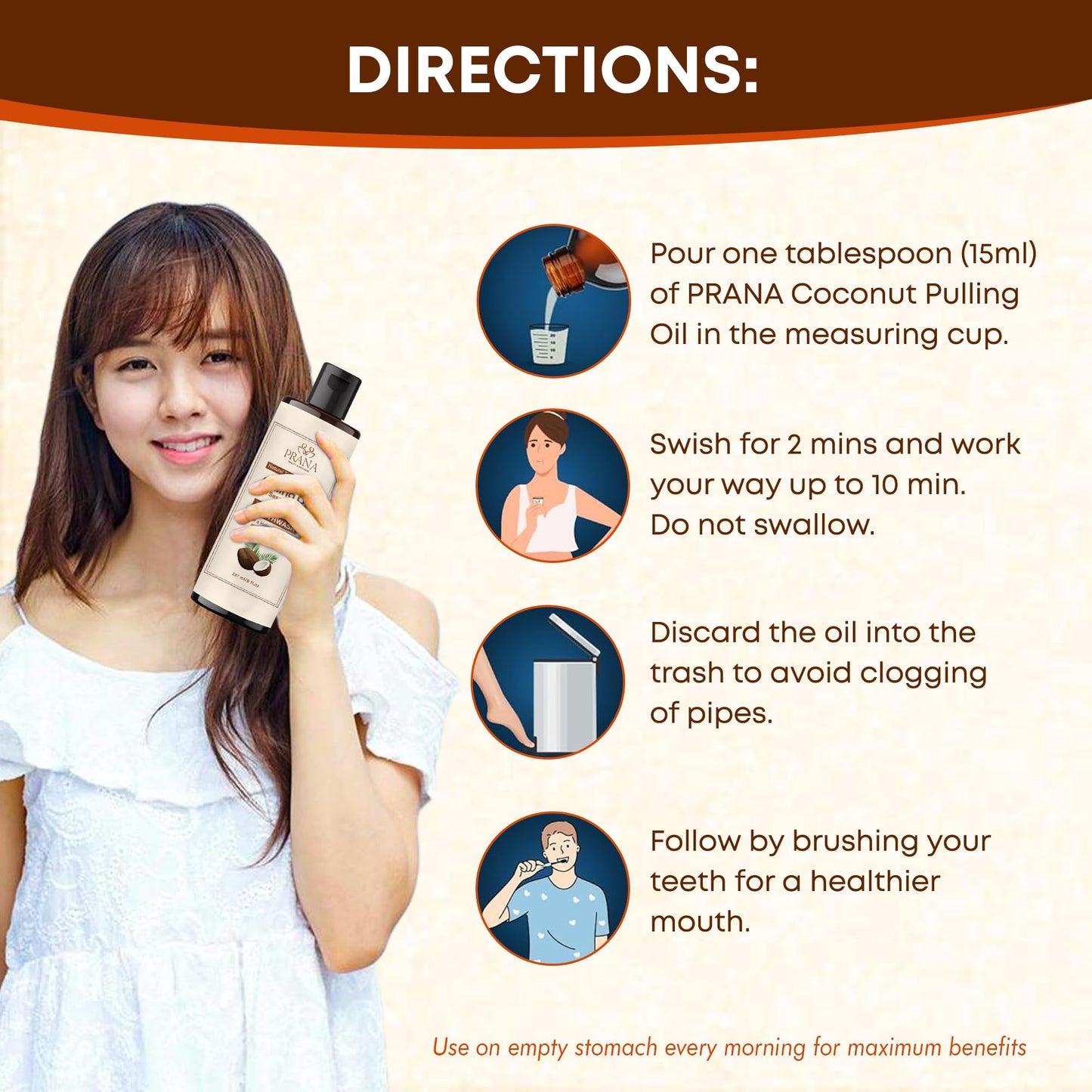 PRANA Coconut Pulling Oil Mouthwash with Tongue Scraper | Ayurvedic Oils for Clean Rinse and Gum Health | 237ml