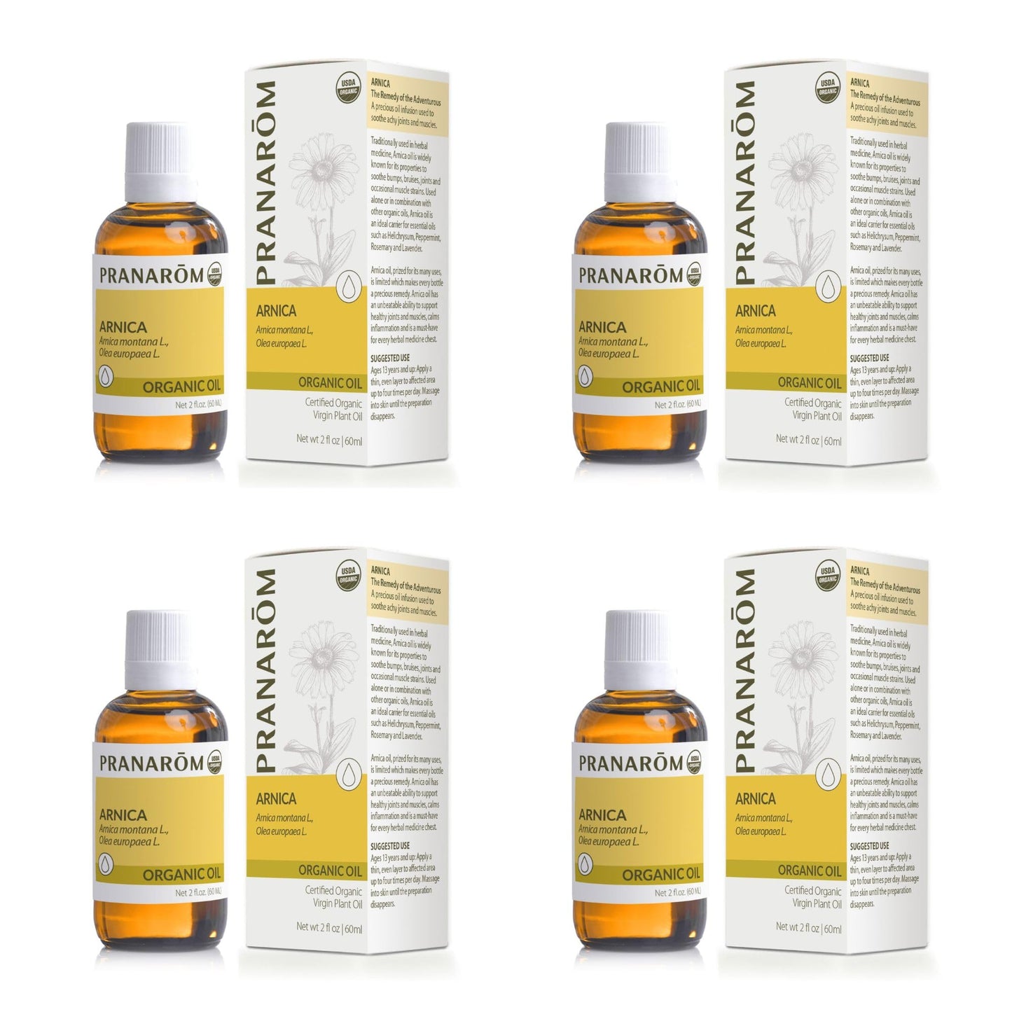 Pranarom Arnica Oil 4 Pack – Organic 2 oz Amber Glass