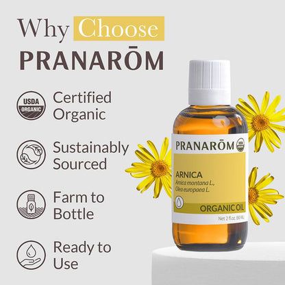 Pranarom USDA Certified Organic Arnica Oil - 2 oz French Arnica Virgin Plant Oil for Massage