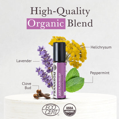 Pranarom Just Plain Relief Essential Oil Blend – Organic Lavender, Peppermint & Helichrysum, 8mL