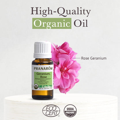 Pranarom Rose Geranium Essential Oil 5ml – 100% Pure, Organic, USDA & ECOCERT Certified