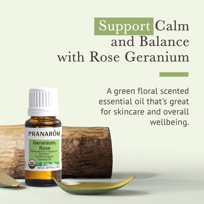 Pranarom Rose Geranium Essential Oil 5ml – 100% Pure, Organic, USDA & ECOCERT Certified