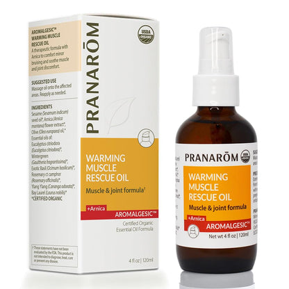 Pranarom Warming Muscle Rescue Oil - 4oz | Arnica & Wintergreen Massage Oil