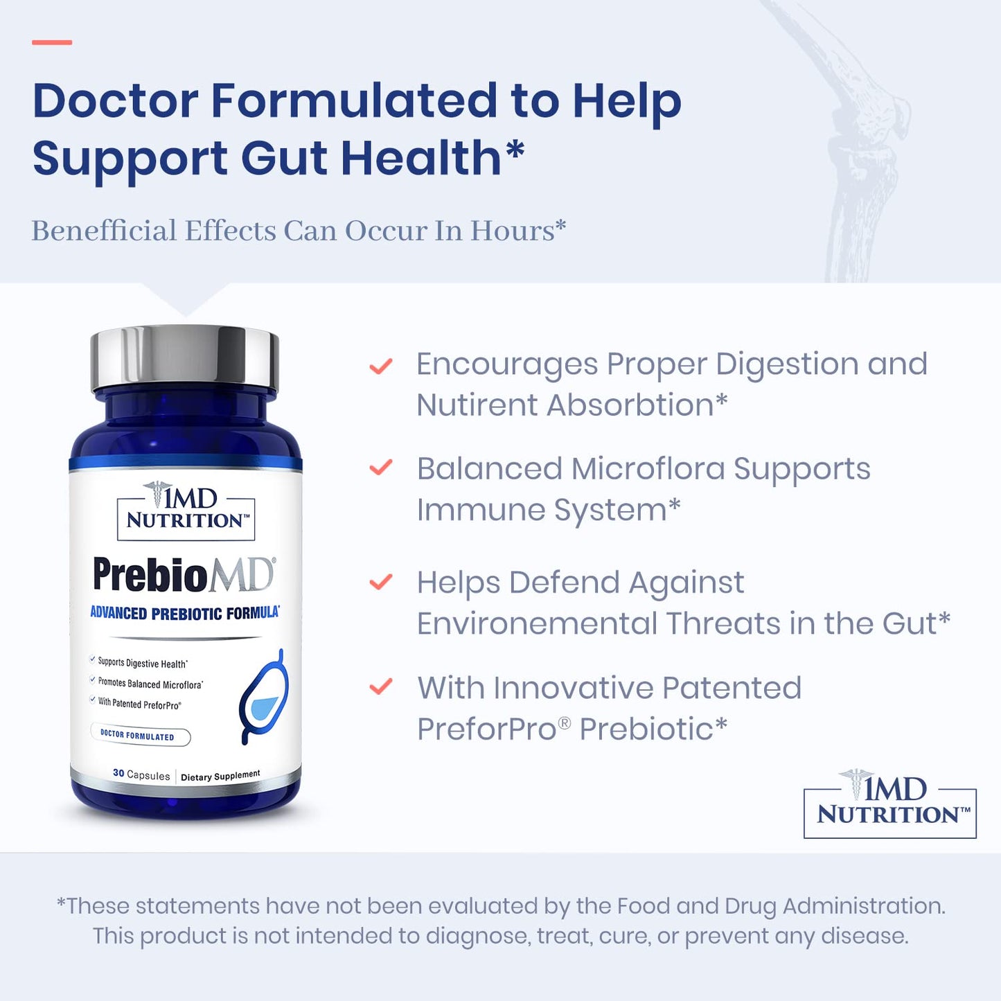 1MD Nutrition PreBioMD — Prebiotic with PreforPro | Healthy Digestion & Beneficial Bacteria