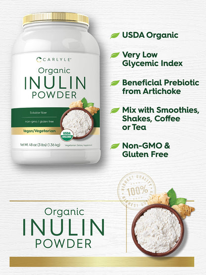 Carlyle Organic Inulin Powder 48oz | Prebiotic Fiber from Jerusalem Artichoke | Vegan & Non-GMO