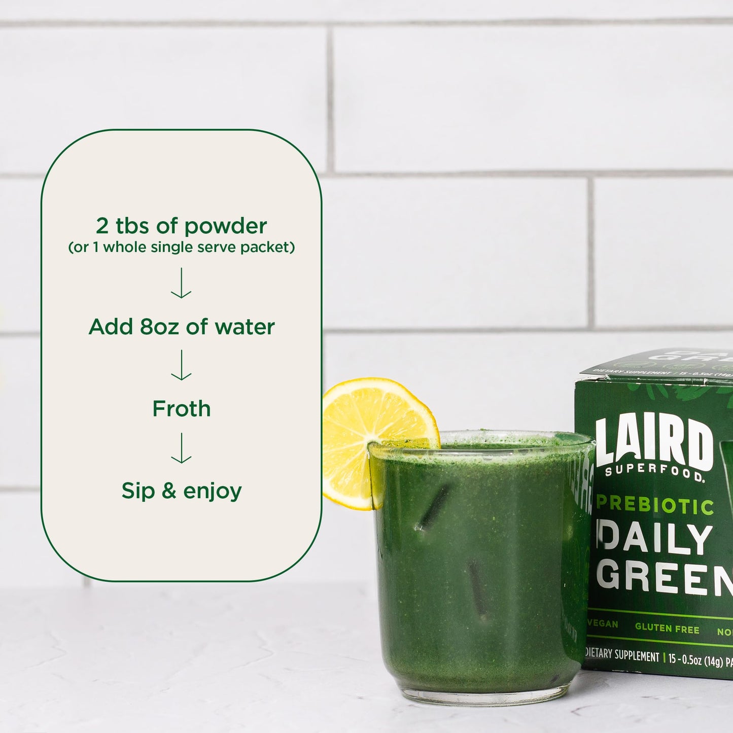 Laird Superfood Prebiotic Daily Greens – 15 Sachets – Vegan & Non-GMO