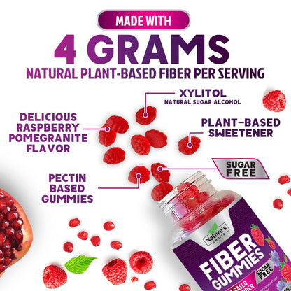 Fiber Gummies 4g - Sugar Free Plant-Based Prebiotic Gummies for Digestive Health | 120 Gummies