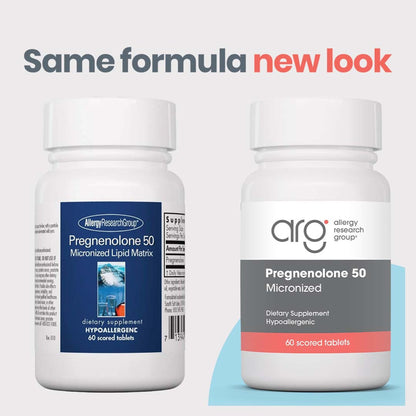 Allergy Research Group Pregnenolone Supplement 50mg - Hormone & Stress Support - Non-GMO Wild Yam, Micronized Lipid Matrix, Plant-Sourced - 60 Tablets