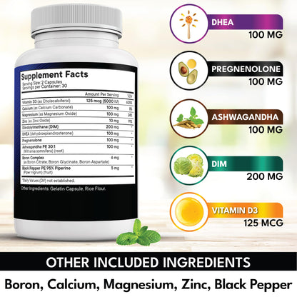 NEW AGE DHEA Supplement - Pregnenolone for Men & Women with DIM, Vitamin D3 5000 IU - 120 Count
