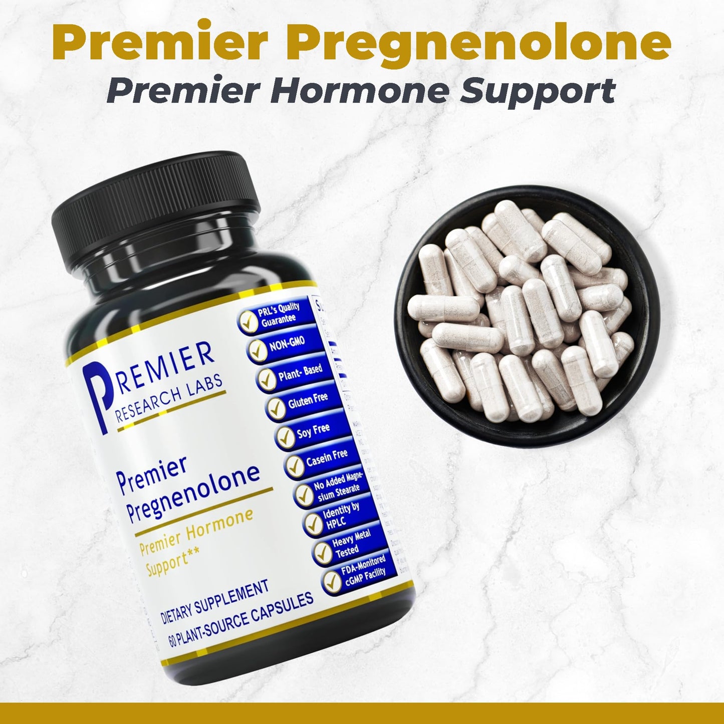 Premier Pregnenolone 100mg - Hormone Support for Women & Men | 60 Veg Capsules