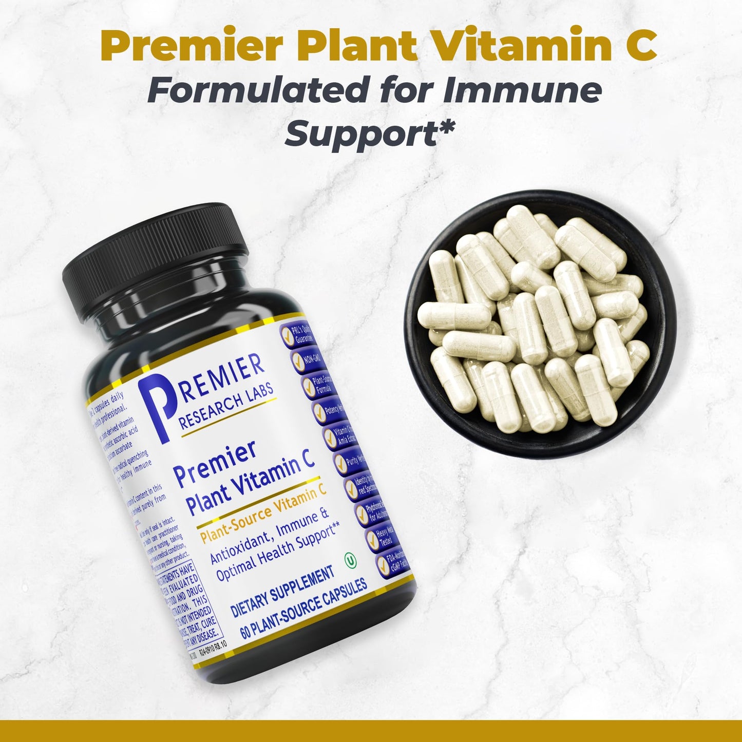 Premier Research Labs Vitamin C Supplement — Natural Whole-Food Vitamin C with Bioflavonoids & Organic Ingredients, 60 Vegetarian Capsules