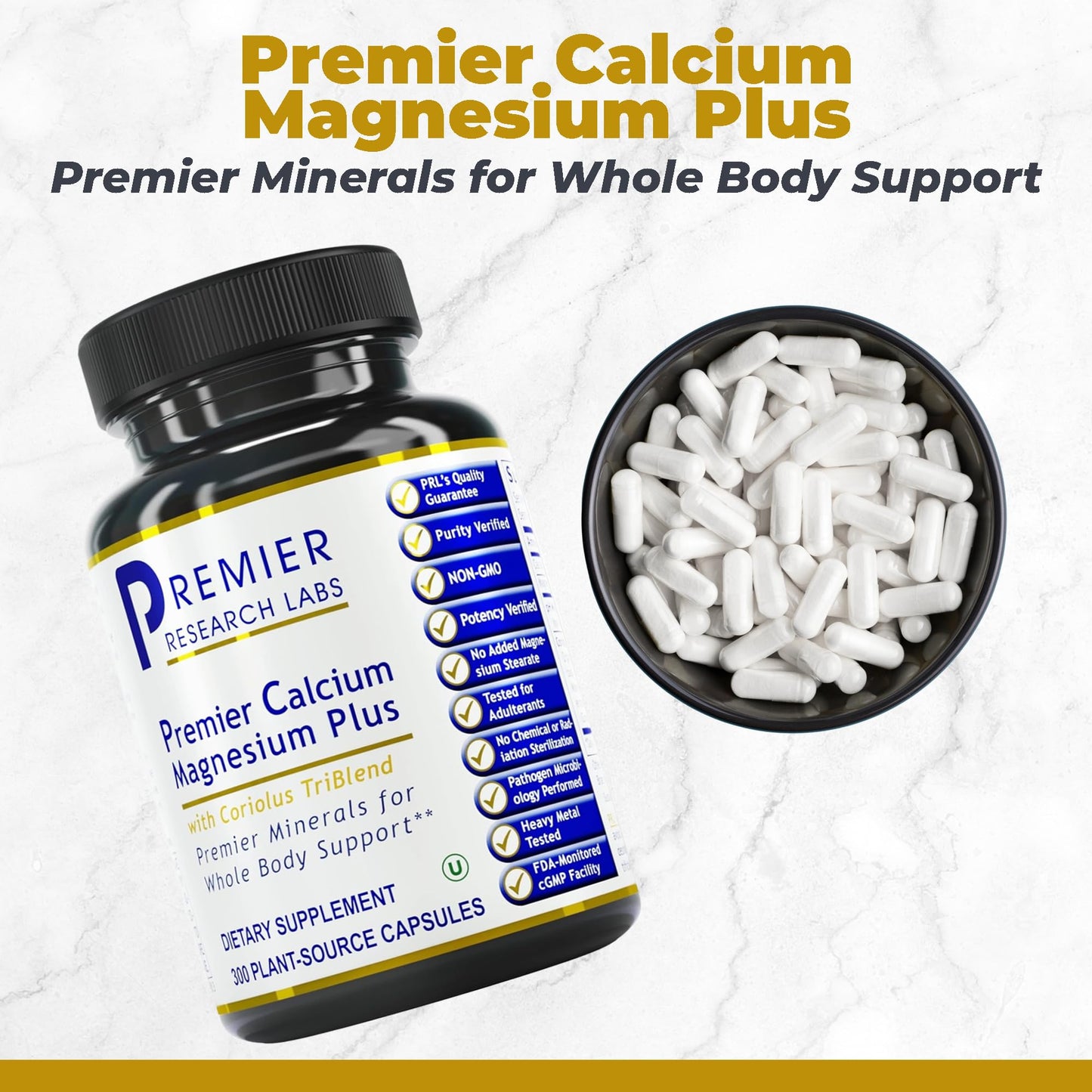 Premier Research Labs Calcium Magnesium Plus – Calcium Magnesium Supplement with Mushroom Complex | 300 Vegetarian Capsules