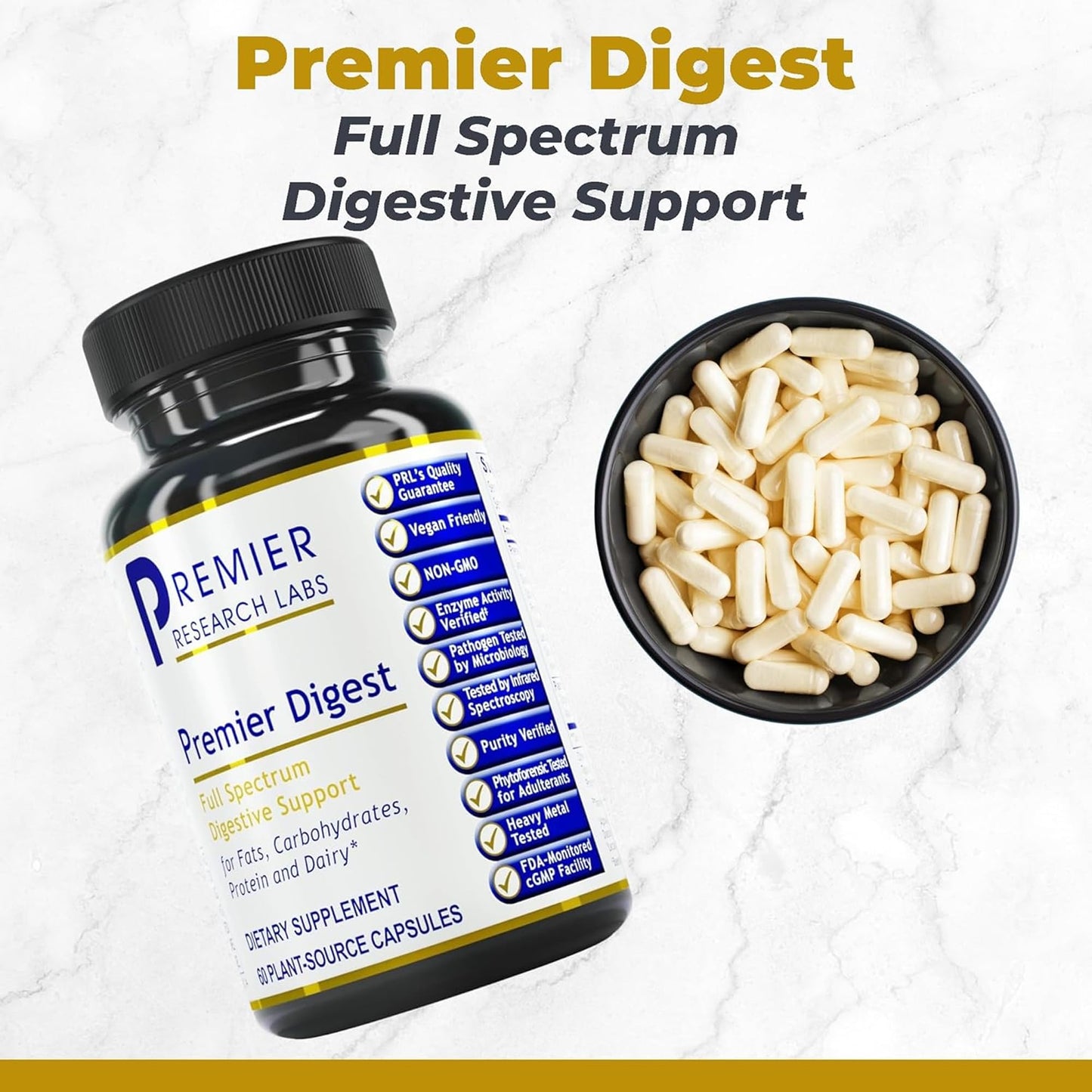 Premier Research Labs Active Digestive Enzymes – Full-Spectrum Digestive Support | 60 Plant-Sourced Capsules