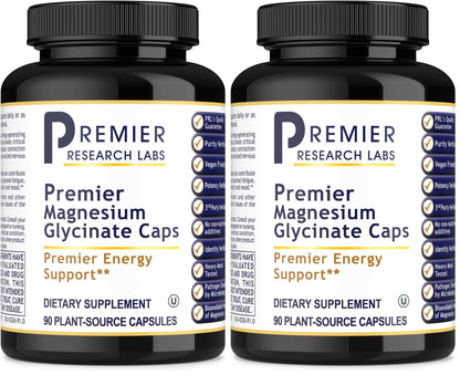 Premier Research Labs Magnesium Glycinate Supplement - High Absorption, Sleep Support, Vegan, 90 Capsules (Pack of 2)
