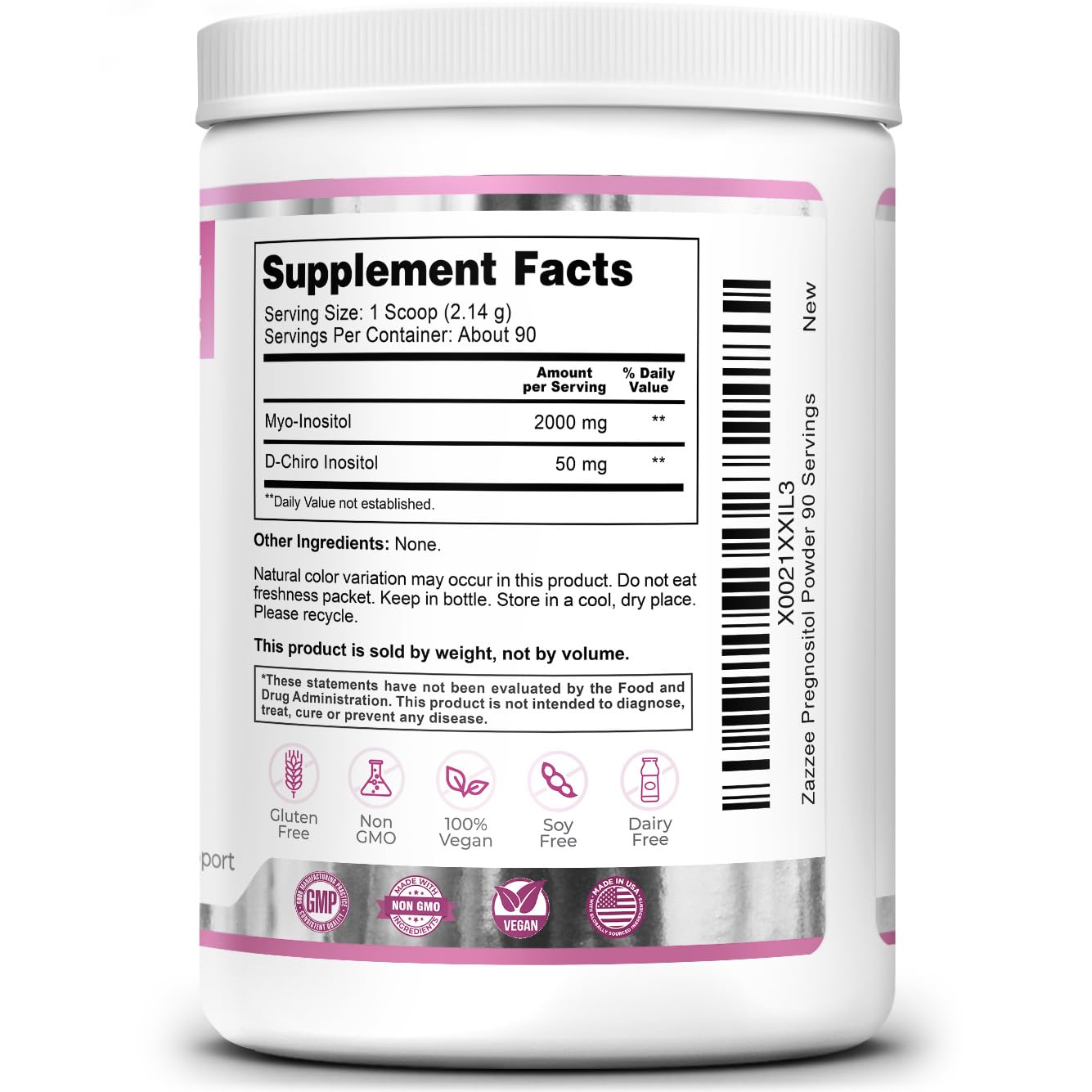 Zazzee PREGNOSITOL Powder – 3 Month Supply, 40:1 Myo-Inositol/D-Chiro-Inositol, Free Scoop, Vegan