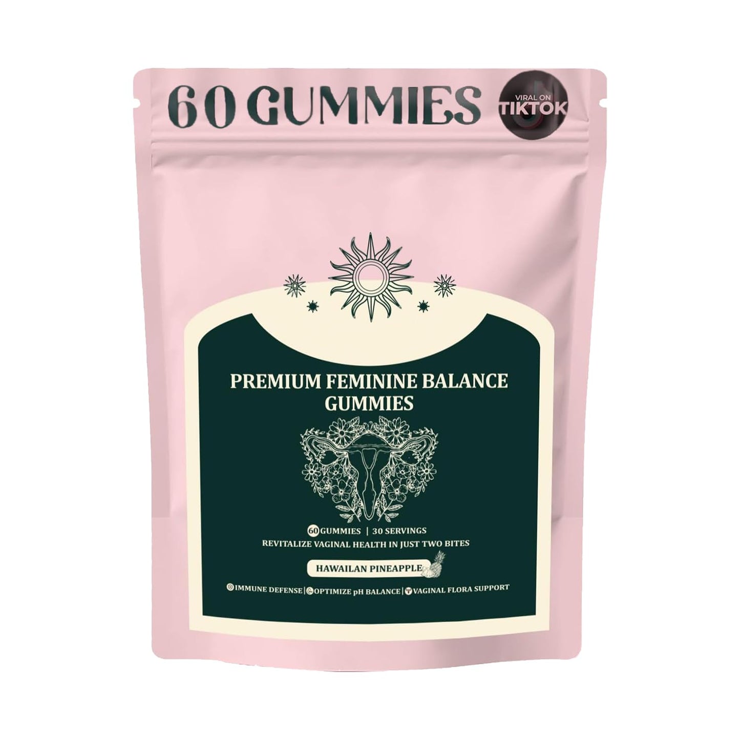 Premium Feminine Balance Gummies for Women | Pineapple Flavor, Gluten-Free, 60 Gummies