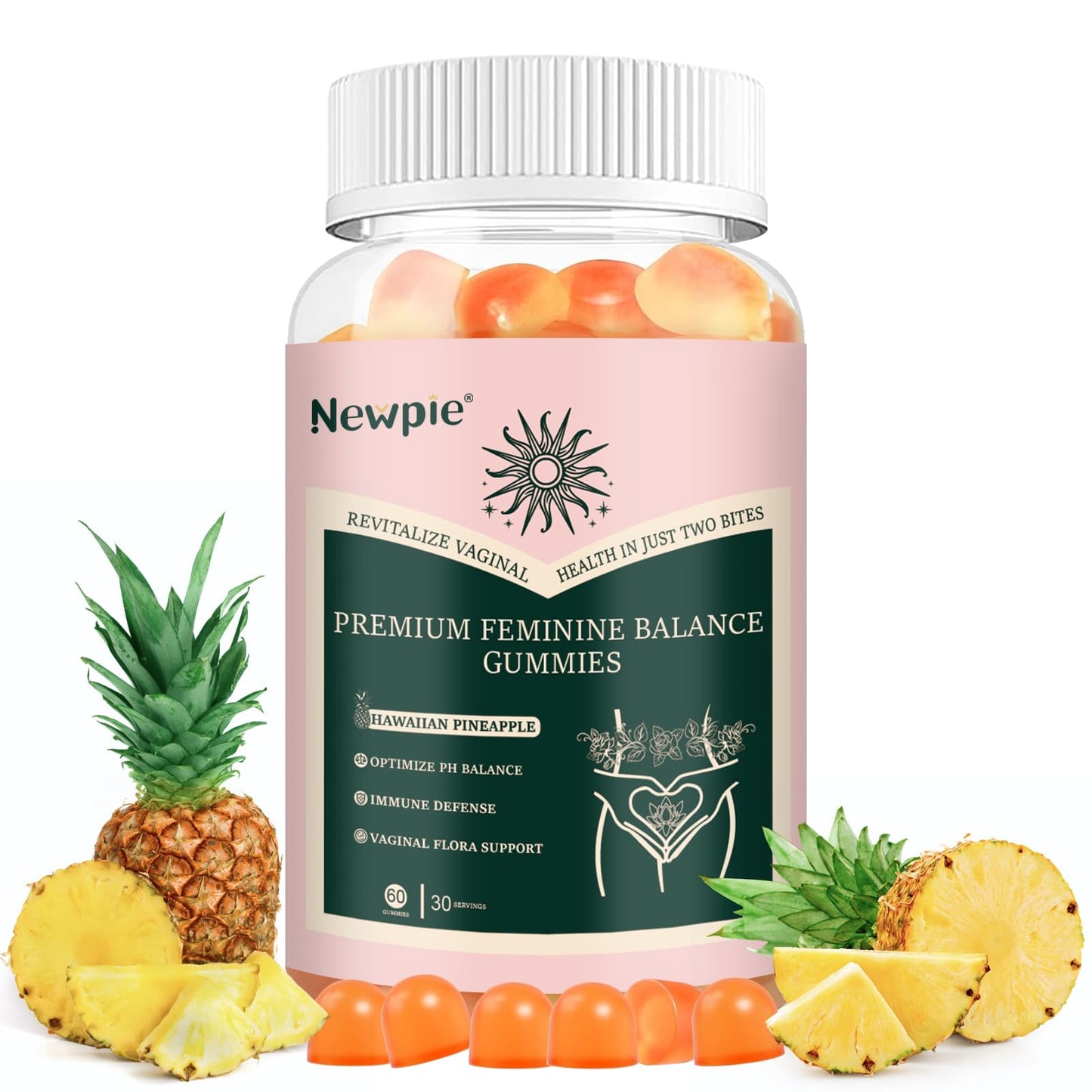 Premium Feminine Balance Gummies for Women – Pineapple, Vegan, Gluten-Free, Halal | 60 Gummies