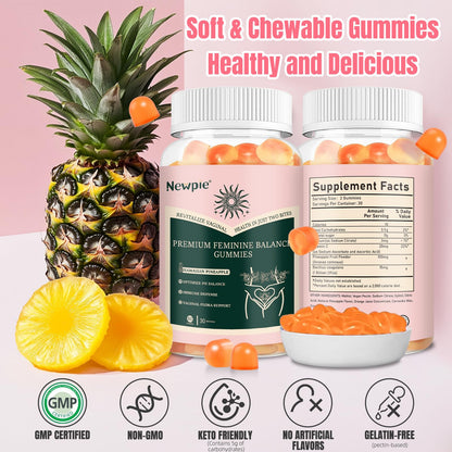 Premium Feminine Balance Gummies for Women – Pineapple, Vegan, Gluten-Free, Halal | 60 Gummies