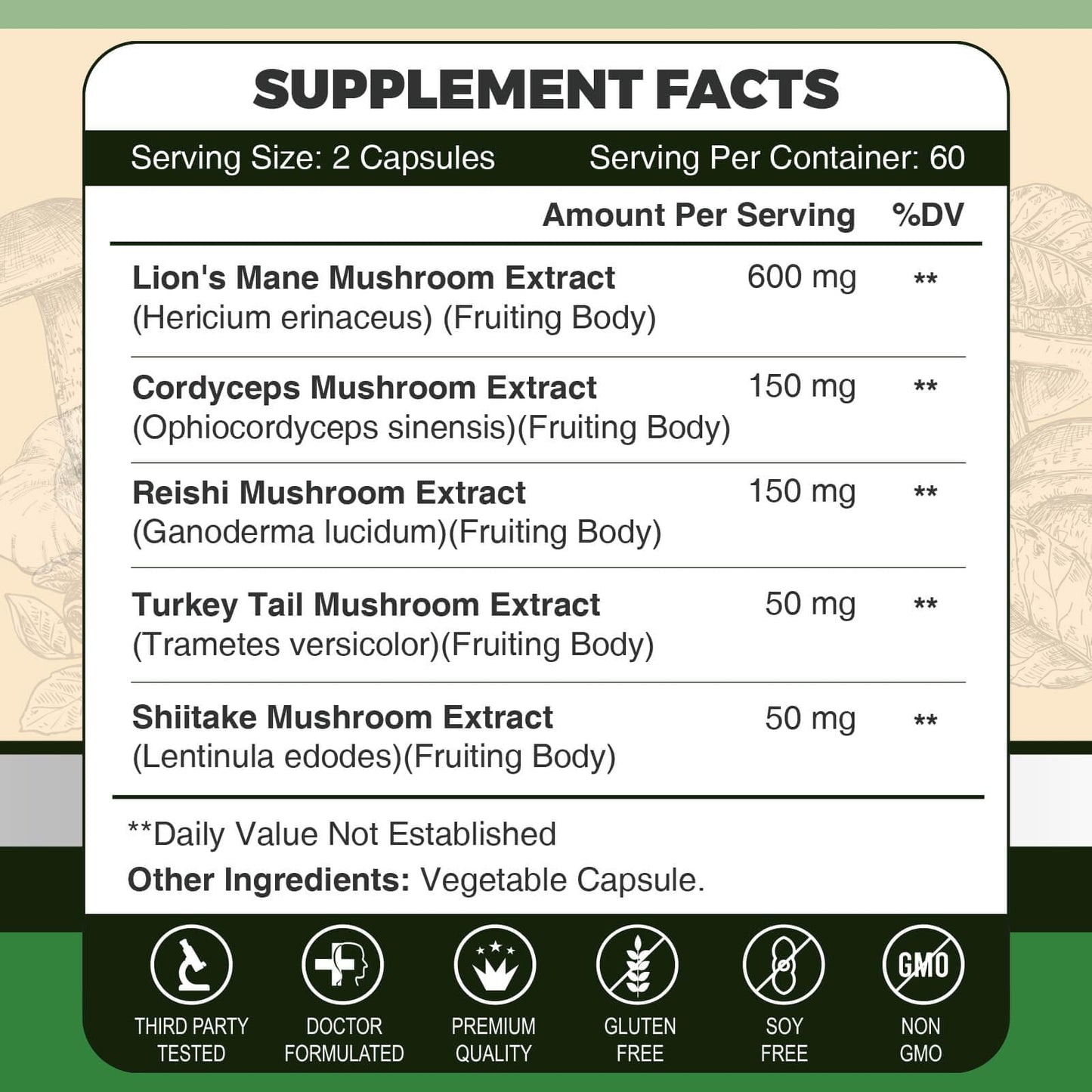Lions Mane Mushroom Capsules – Memory, Focus & Immune Support | 117 Vegan Capsules