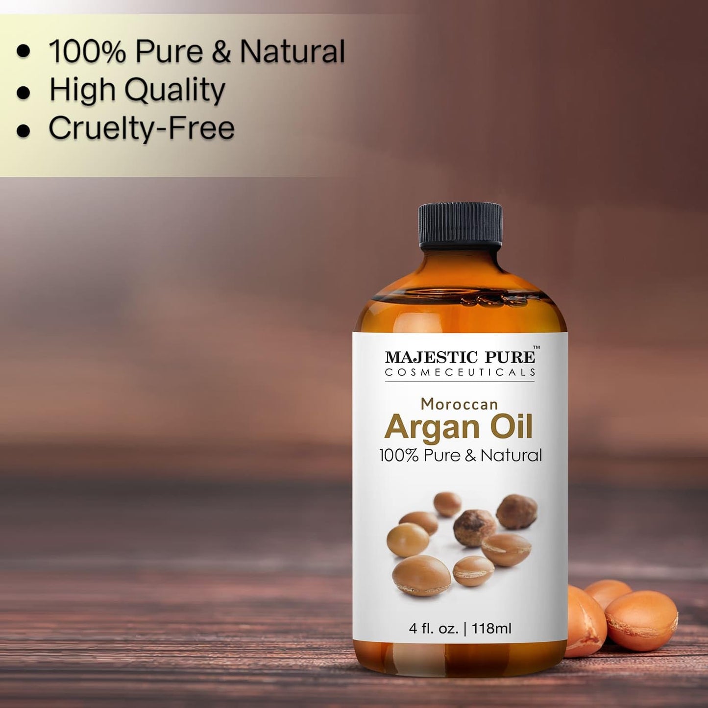 Majestic Pure Moroccan Argan Essential Oil – 4 Fl Oz | 100% Pure & Natural