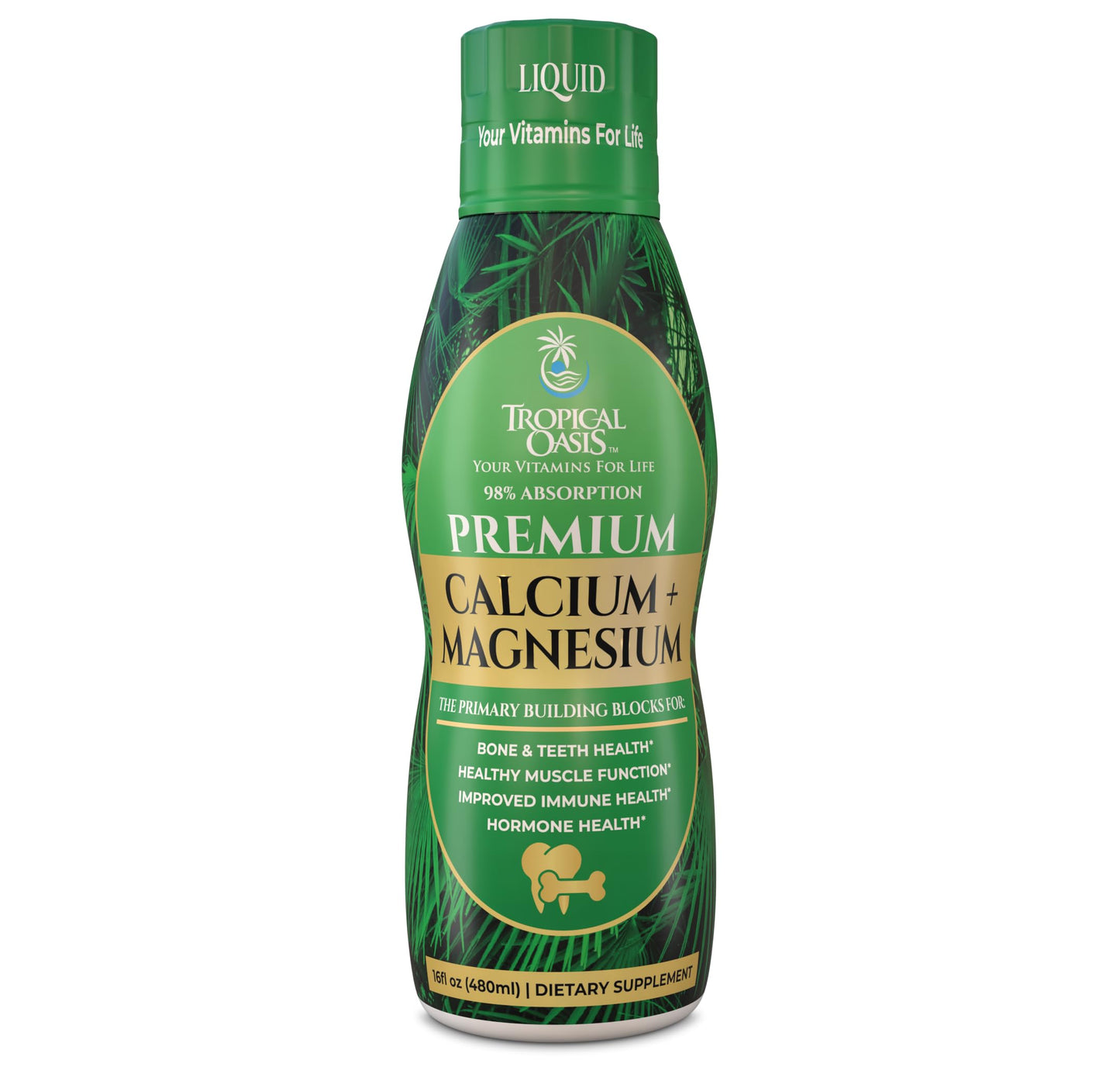 Premium Liquid Calcium Magnesium Supplement | 98% Absorption | Calcium Citrate, Vitamin D3 & Boron | 16oz, 32 Servings
