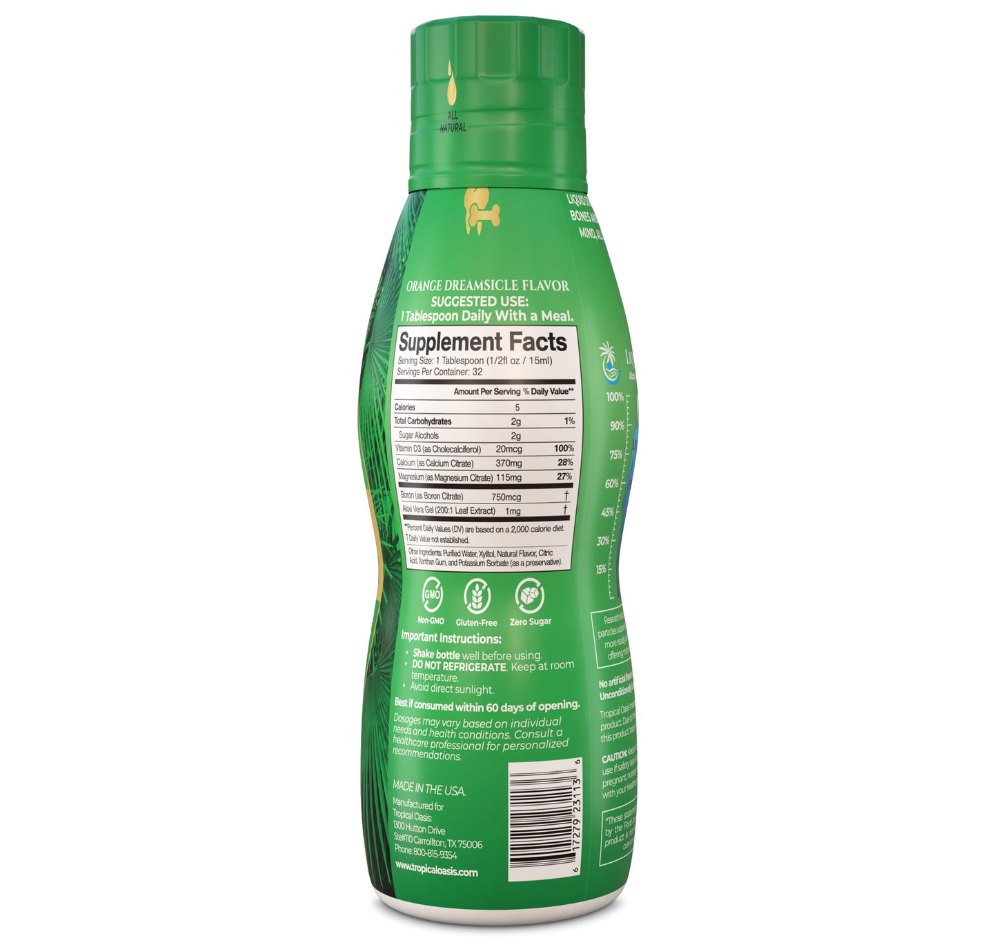 Premium Liquid Calcium Magnesium Supplement | 98% Absorption | Calcium Citrate, Vitamin D3 & Boron | 16oz, 32 Servings