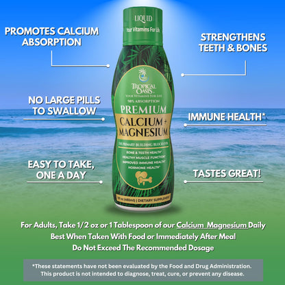 Premium Liquid Calcium Magnesium Supplement | 98% Absorption | Calcium Citrate, Vitamin D3 & Boron | 16oz, 32 Servings