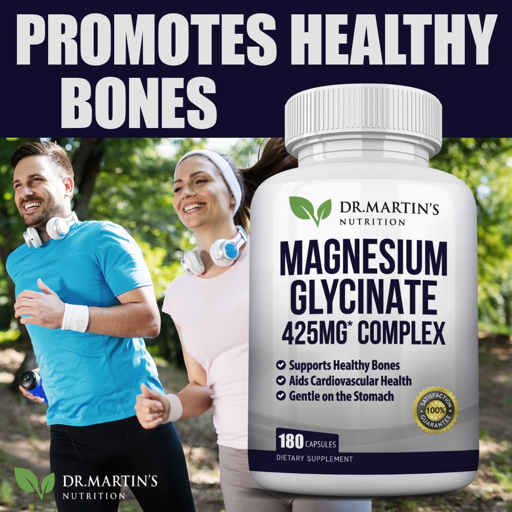 Premium Magnesium Glycinate 425mg | 180 Vegan Capsules – Sleep, Stress & Heart Support