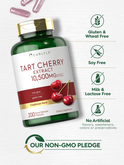 Carlyle Tart Cherry Capsules | 10,500mg | 200 Pills | Max Potency | Non-GMO, Gluten Free | Tart Cherry Juice Extract