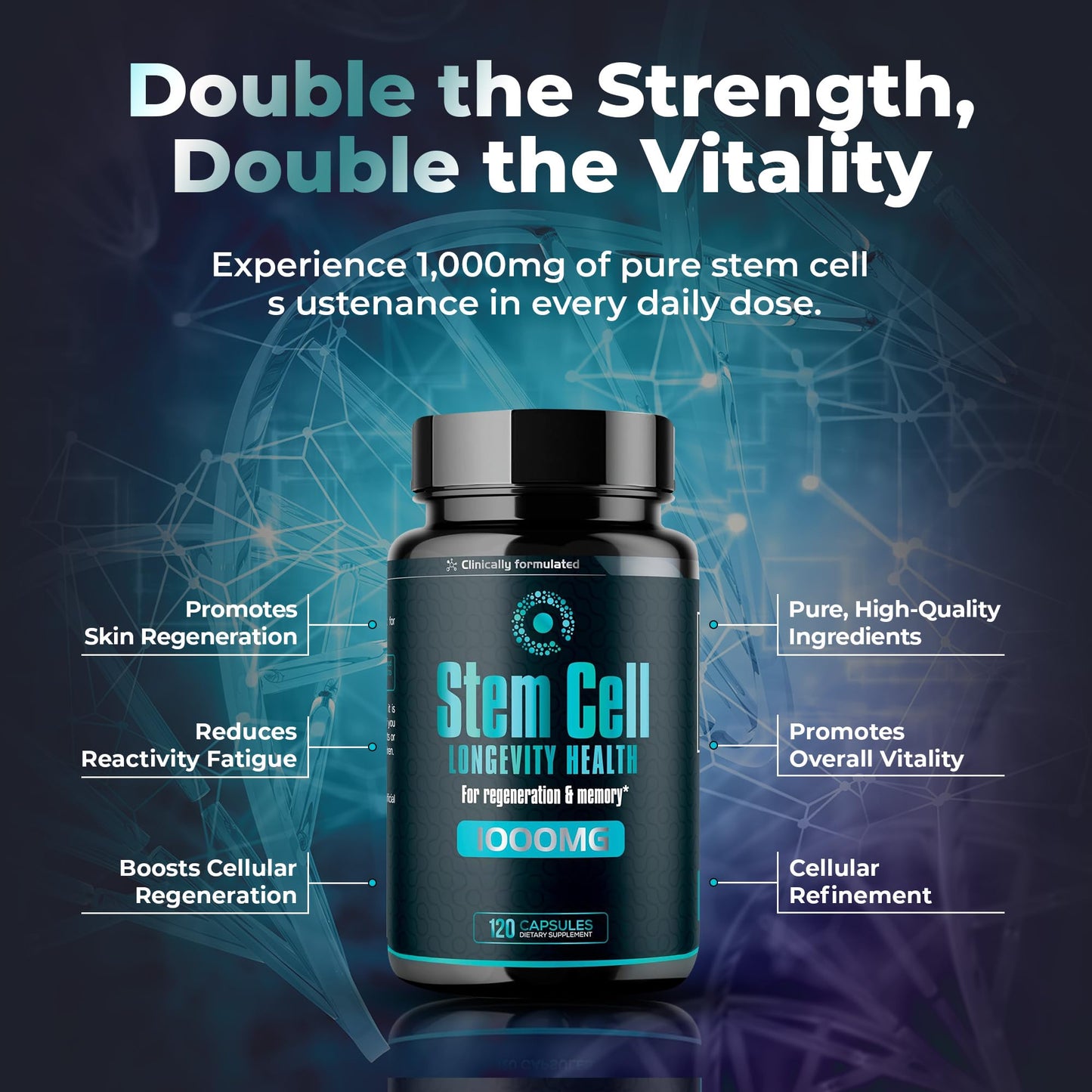 Premium Stem Cell Supplements 1000mg (120 Caps) – Immunity & Anti-Aging with Spirulina & Chlorella