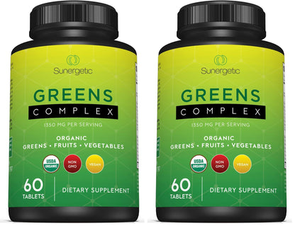 Premium USDA Organic Greens Superfood Tablets – 60 Tablets (Pack of 2) – Greens, Fruits & Veggies Daily Supplement