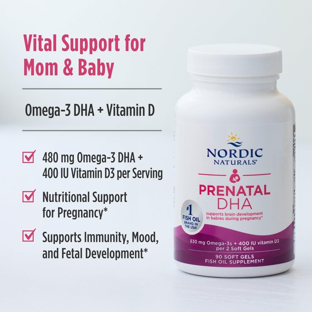 Nordic Naturals Prenatal DHA, Unflavored — 180 Soft Gels, 830 mg Omega-3 + 400 IU Vitamin D3 | Non-GMO, Official Omega-3 of the American Pregnancy Association