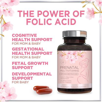 Prenatal Vitamins with Folic Acid & DHA – 120 Softgels