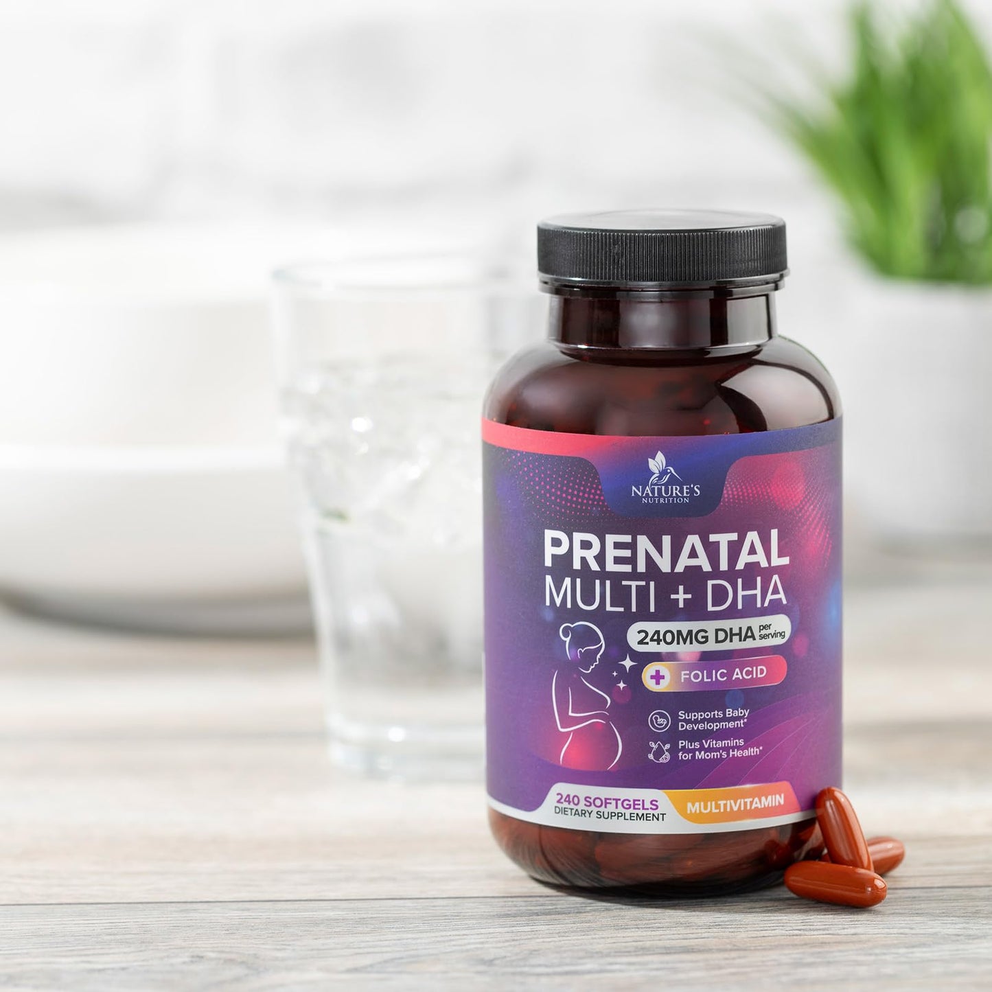 Prenatal Vitamins with Folic Acid & DHA - 240 Softgels | Omega-3 & Iron