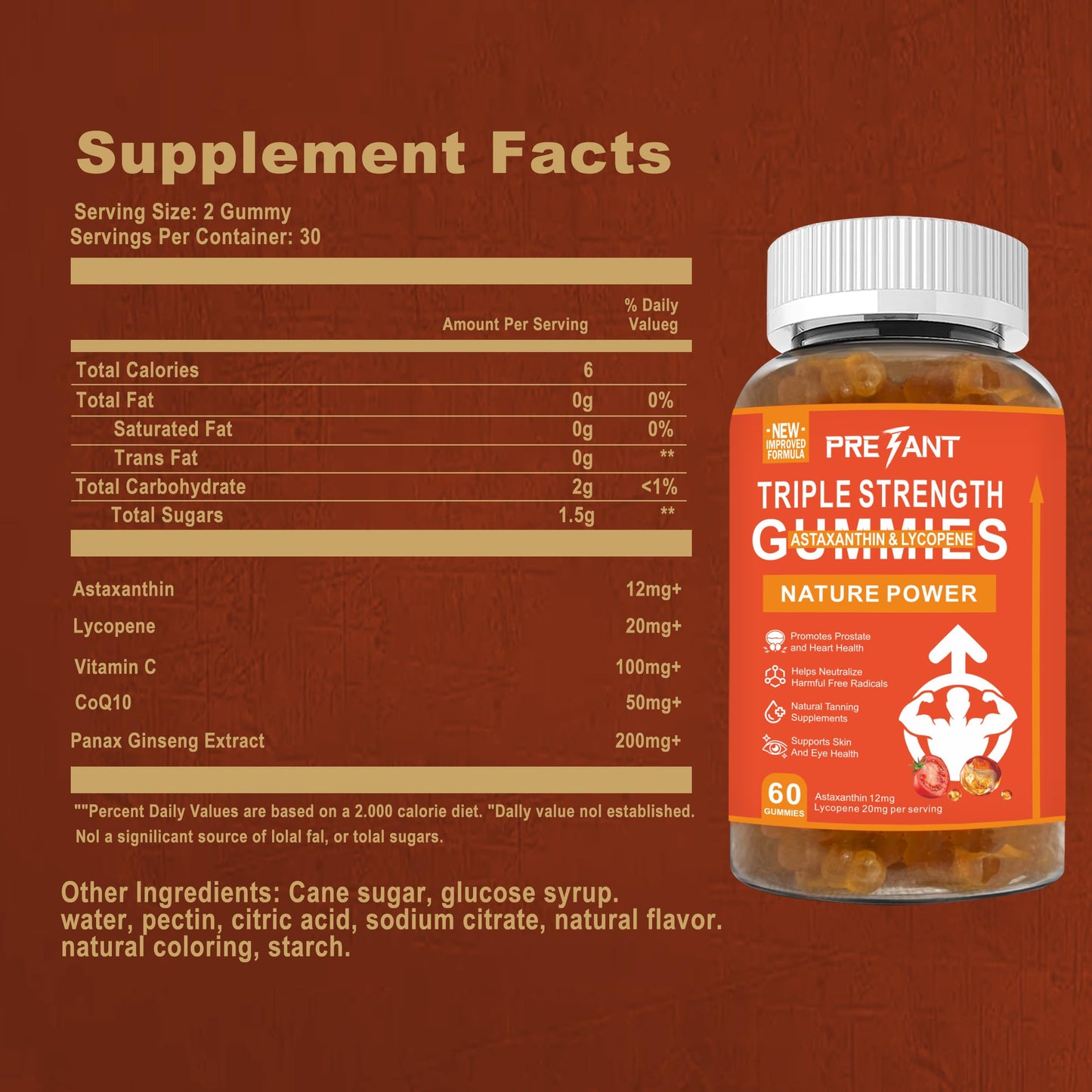 PRETANT Prostate Health Gummies – Astaxanthin + Lycopene for Prostate, Heart & Skin | 30 Servings