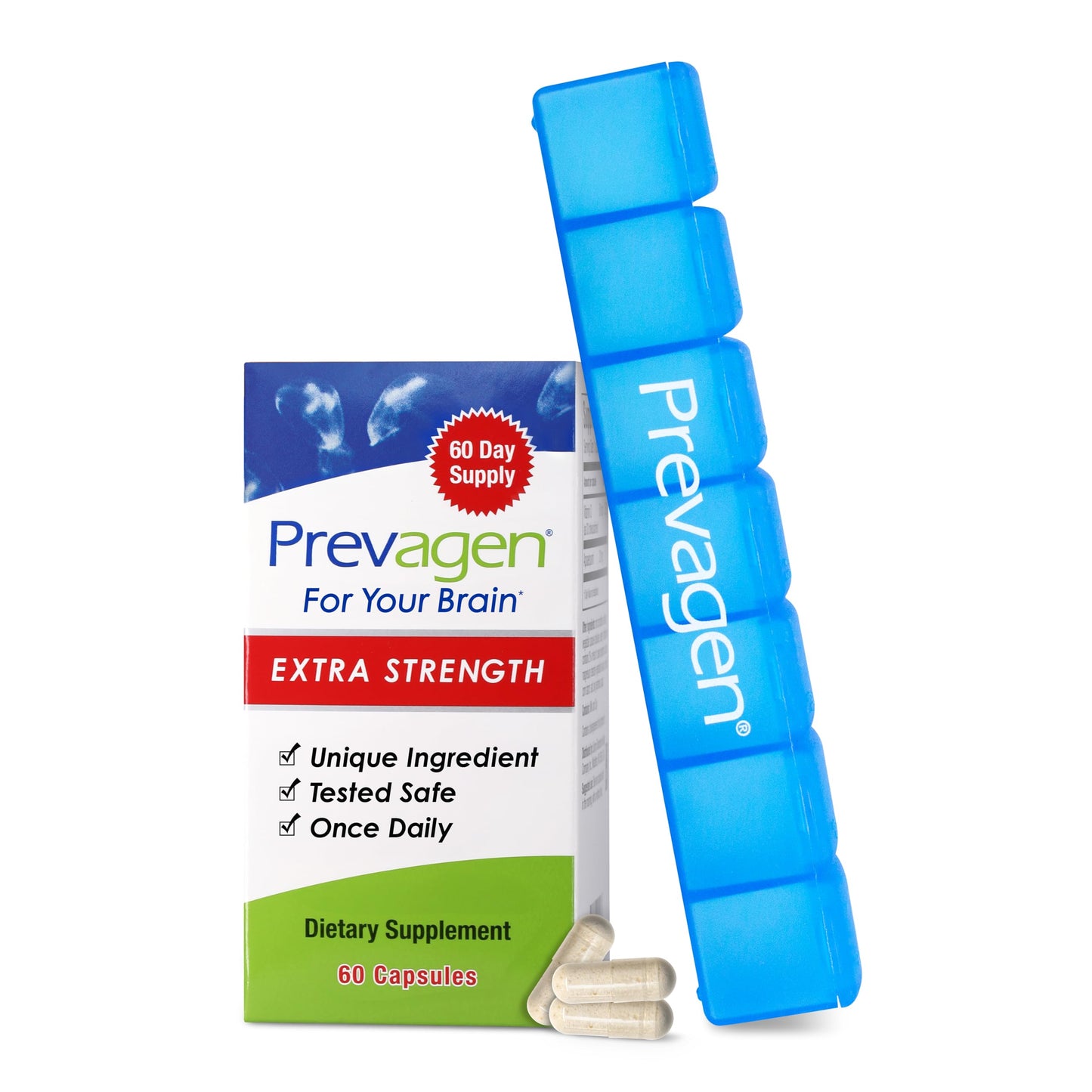 Prevagen Extra Strength - 60 Capsules (2 Month Supply) | Apoaequorin 20mg + Vitamin D3 | One Daily Capsule + 7-Day Pill Minder