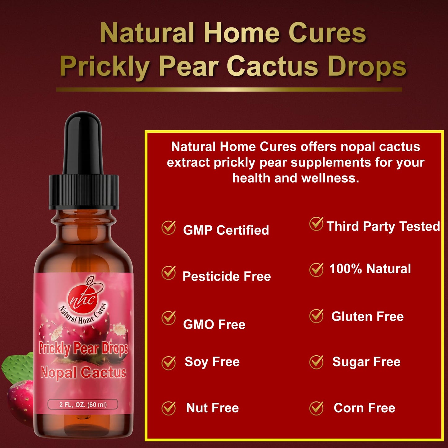 Prickly Pear Nopal Cactus Liquid Drops – Plant-Based Extract 2 oz