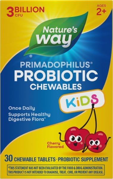 Nature's Way Primadophilus Probiotic Chewables for Kids – 3B CFU, Cherry Flavor | Ages 2+