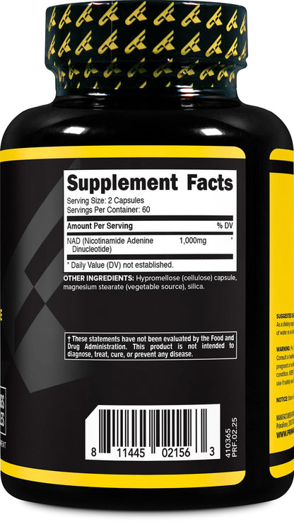 Primaforce NAD+ 1000 mg Supplement - 120 Capsules (60 Servings) | Nicotinamide Adenine Dinucleotide
